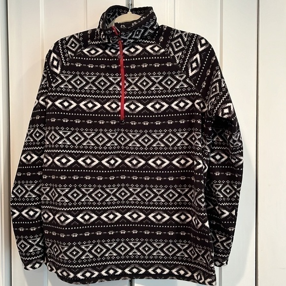 Eddie Bauer Quest fleece quarter zip pull over aztec print black & white XL - Picture 3 of 9